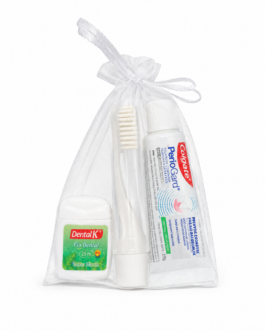 Kit Higiene Bucal Viagem Completo Escova Creme Dental Fio Dental Organza