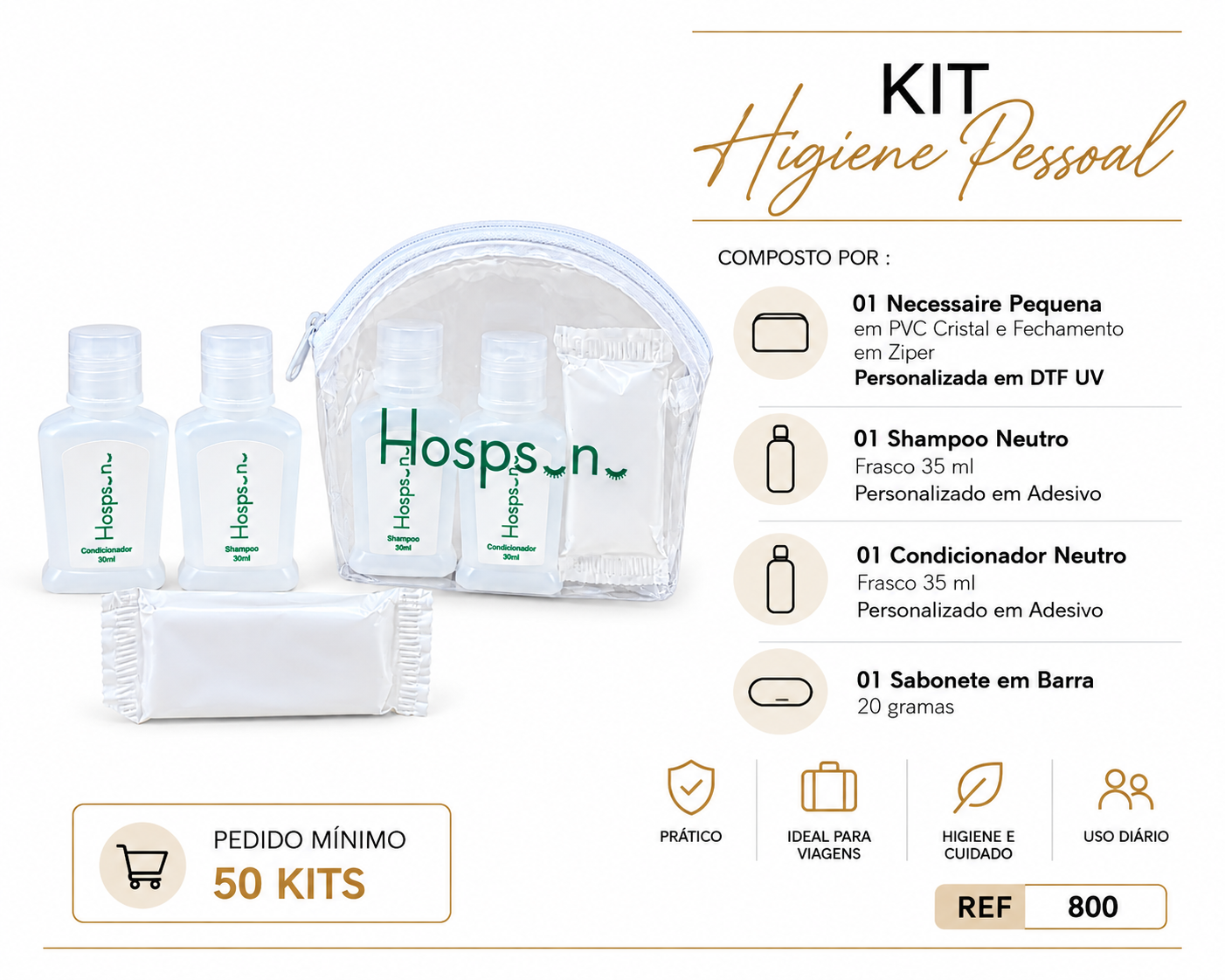 Kit Higiene Pessoal Personalizado com Necessaire – Ref. 800